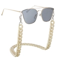 Retro sunglasses with a fine gold metal frame and thick cream acrylic link chain strap - Beige Milk White Style (A)