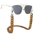 Close-up of thick amber acrylic eyewear chain with metallic aviator sunglasses - Amber Tortoiseshell Pattern Style (G)