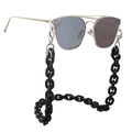Gold-rimmed sunglasses with black acrylic chunky chain strap in vintage style - Solid Black (C)
