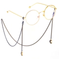 Retro gold round glasses with black star and moon pendant neck chain accessory - Black Moon Star Style (GL291)