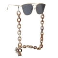 Retro leopard print resin eyewear chain with aviator sunglasses for women - Amber Leopard Thick Link Style