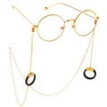 Golden metal eyewear chain with vintage black ring charms and non-slip holders - Gold Black Round Style