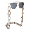 Retro metal frame sunglasses with leopard print acrylic chain strap on white background - Chunky Acrylic Chain / Creamy White & Amber (Includes Gold Sunglasses)