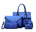 5-piece royal blue handbag set in crossgrain faux leather with classic tote and wallets - Blue