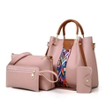 Elegant 4-piece set of faux leather handbags in dusty pink with geometric woven detail - Pink