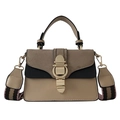 Dreifarbige Umhängetasche in Beige und Braun aus Leder mit Kontrast-Design - Khaki