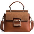 Vintage brown crossbody bag with matte flap, wide strap, and square gold buckle - Brown