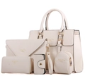 Set di 6 borse in pelle sintetica bianco crema con borsa shopping e tracolla elegante - Bianco Sporco
