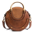 Sac bandoulière rond marron rétro avec poignée en métal et bandoulière - Marron