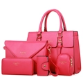 Set di 6 borse da donna rosa acceso con trama Saffiano e accessori in metallo lucido - Rosa Rosso
