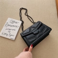 Retro black quilted crossbody bag with metal rivets and stylish chain strap - Black