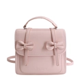 Mochila de moda rosa en cuero PU para mujer con lazos decorativos y asa superior - Rosa