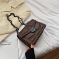 Retro dark brown leather crossbody bag with rivet grid patterns and chain strap - Coffee