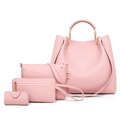 Pink 4-piece faux leather handbag set with tote, crossbody bag, wallet, and key pouch - Pink