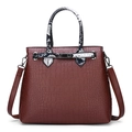 Brown crocodile embossed leather handbag with snake print handles and crossbody strap - Brown