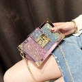 Chic box crossbody bag with colorful gradient sequins and gold metal chain strap - Colorful