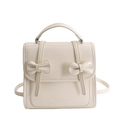 Mochila mini chic de cuero PU blanco crema con lazos decorativos y correa ajustable - Blanco