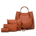 Brown 4-piece synthetic leather bag set with tote, shoulder bag, wallet and pouch - Brown