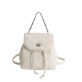 Beige quilted leather backpack with diamond stitching and silver metal twist lock - White