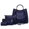 Minimalist navy blue 4-piece crossbody and tote bag set with textured faux leather - Blue