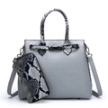 Light gray crocodile embossed tote bag and snake print wallet set with top handle - Gray