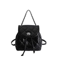 Elegant black quilted leather backpack with silver chain handle and metal twist lock - Black