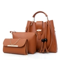Ensemble de trois sacs à main en similicuir marron avec glands et sac à chaîne - Marron