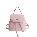 Pink quilted backpack for women featuring rhomboid stitching and a silver metal turn-lock - Pink