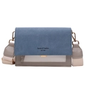 Borsa a tracolla da donna con patta in pelle scamosciata blu e design patchwork grigio - Blu
