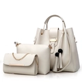 Ensemble chic de 3 sacs à main en cuir PU blanc cassé avec cabas, pochette et pompon - Beige