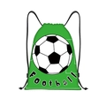 Green soccer drawstring backpack with white field lines and black football graphic - Bright Green Soccer Field Lines Style (jiayingskd80-1)