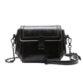 Classic black PU leather crossbody bag with brown braided stitching and chain strap - Black