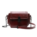 Burgundy PU leather crossbody bag with chain strap and woven stitch details - Burgundy