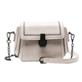Chic cream white crossbody flap bag with black stitch detail and chain shoulder strap - White