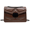 Brown faux leather crossbody bag with geometric rivet studs and chain strap - Brown