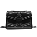 Fashionable black leather crossbody bag with silver studs and metal chain strap - Black