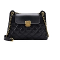 Quilted black crossbody bag with gold chain strap and elegant metal square lock - Black