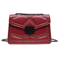 Fashionable red rivet crossbody bag with metal chain strap and geometric stud patterns - Red