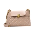 Pink quilted crossbody bag with gold chain strap and metallic twist-lock closure - Khaki