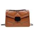 Caramel brown studded small square bag with gold rivets and chain shoulder strap - Brown
