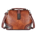 Retro brown rivet doctor bag with metallic buckle and detachable shoulder strap in PU leather - Brown