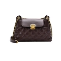 Quilted diamond pattern crossbody bag in dark brown leather with gold chain strap - Brown