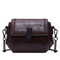 Classic dark brown crossbody bag with oily leather texture and metal chain strap - Dark Brown