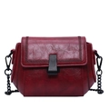 Retro wine red crossbody bag with glossy wrinkled texture and chunky chain strap - Burgundy
