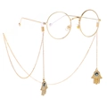 Goldene runde Brille mit Hamsa-Hand und Böser Blick Anhänger rutschfeste Metallkette - Goldene Hamsa-Hand-Brillenkette mit runder Retro-Brille