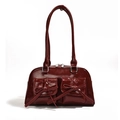 Dark red patent leather shoulder bag with vintage bows and functional cargo pockets - Red
