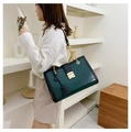 Dark green crocodile pattern tote bag with gold chain strap and elegant clasp closure - Green