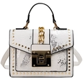 Borsa a tracolla bianca in finta pelle con inserto a serpente e borchie dorate - Bianco