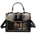 Black handbag with gold snake-pattern flap and rivets, crossbody style for women - Black & Gold