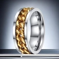 8mm silver stainless steel ring with a golden Cuban chain inlay for men and women - US 5 / Gold Chain (23-B-1)